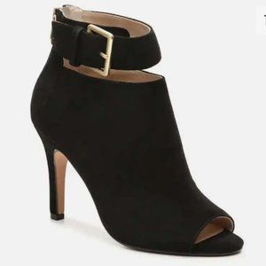 Adrienne Vittadini Black Suede Ankle Wrap Peep Toe Bootie Size 7.5